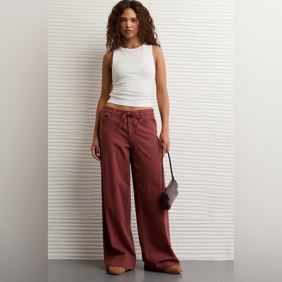 American Eagle Outfitters Pants - AMERICAN EAGLE 16 Dreamy Drape Stretch Low Rise Ultra Wide Pants in Dark Rust